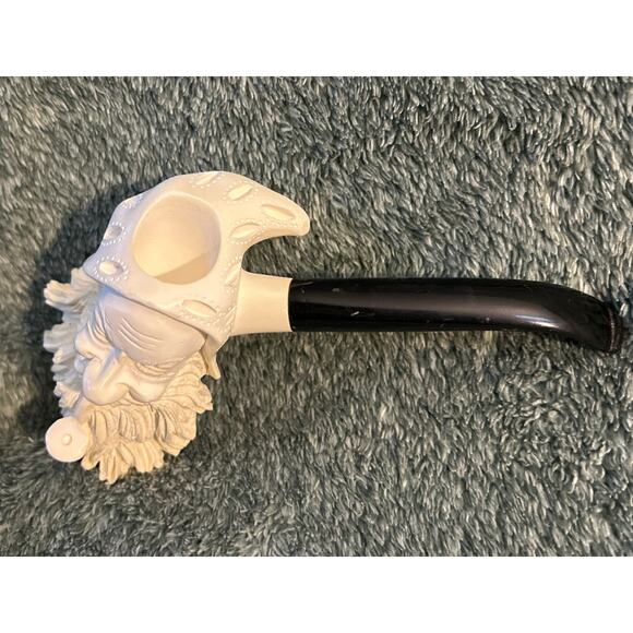 Unused Meerschaum Pipe Hand Carved Bearded Man Smoking Pipe - Picture 8 of 10